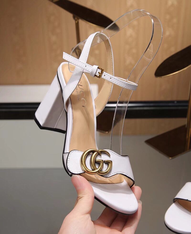 SANDAL GUCCI LEATHER MID HEEL SANDAL WHITE