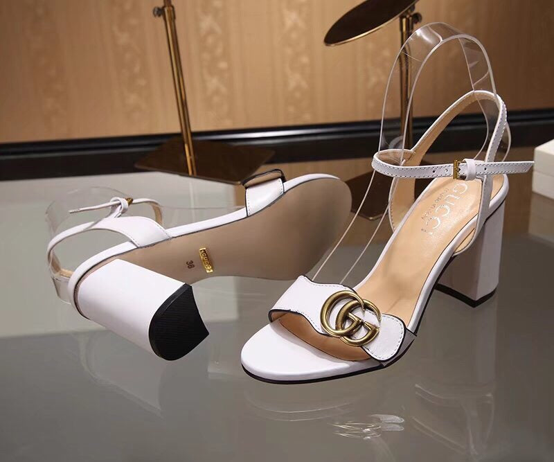 SANDAL GUCCI LEATHER MID HEEL SANDAL WHITE