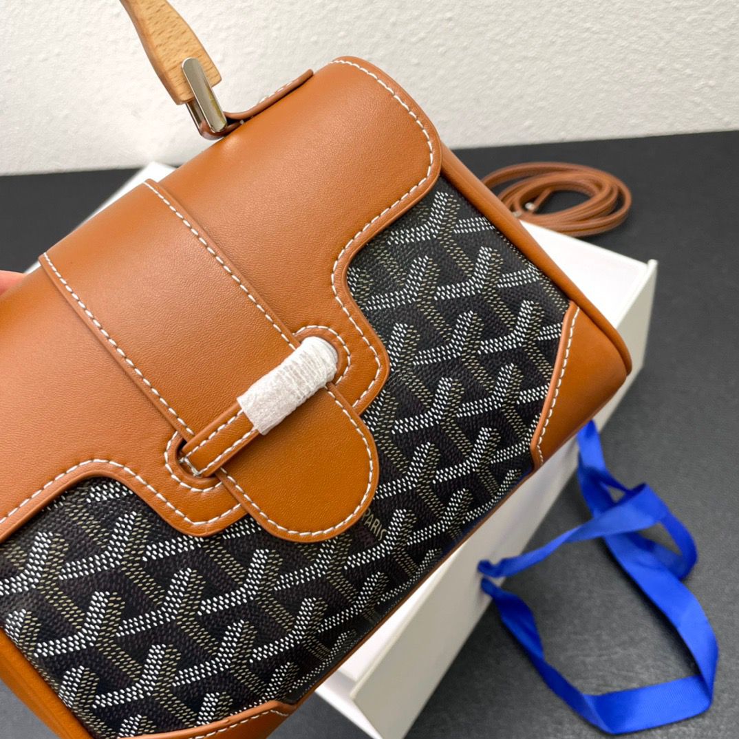 GOYARD SAIGON SOUPLE MINI BAG GOYARDINE CANVAS BLACK AND BEIGE 25CM