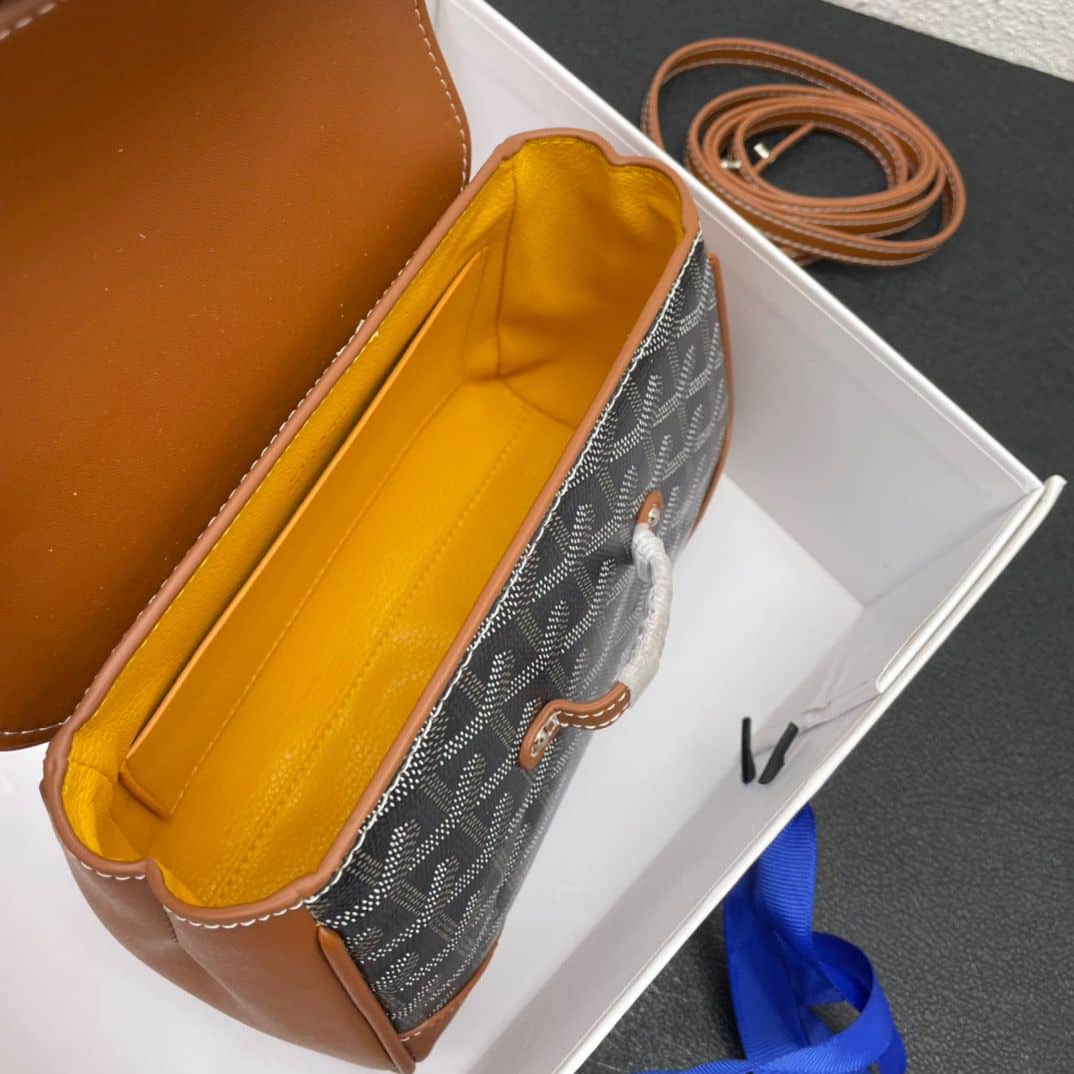 GOYARD SAIGON SOUPLE MINI BAG GOYARDINE CANVAS BLACK AND BEIGE 25CM