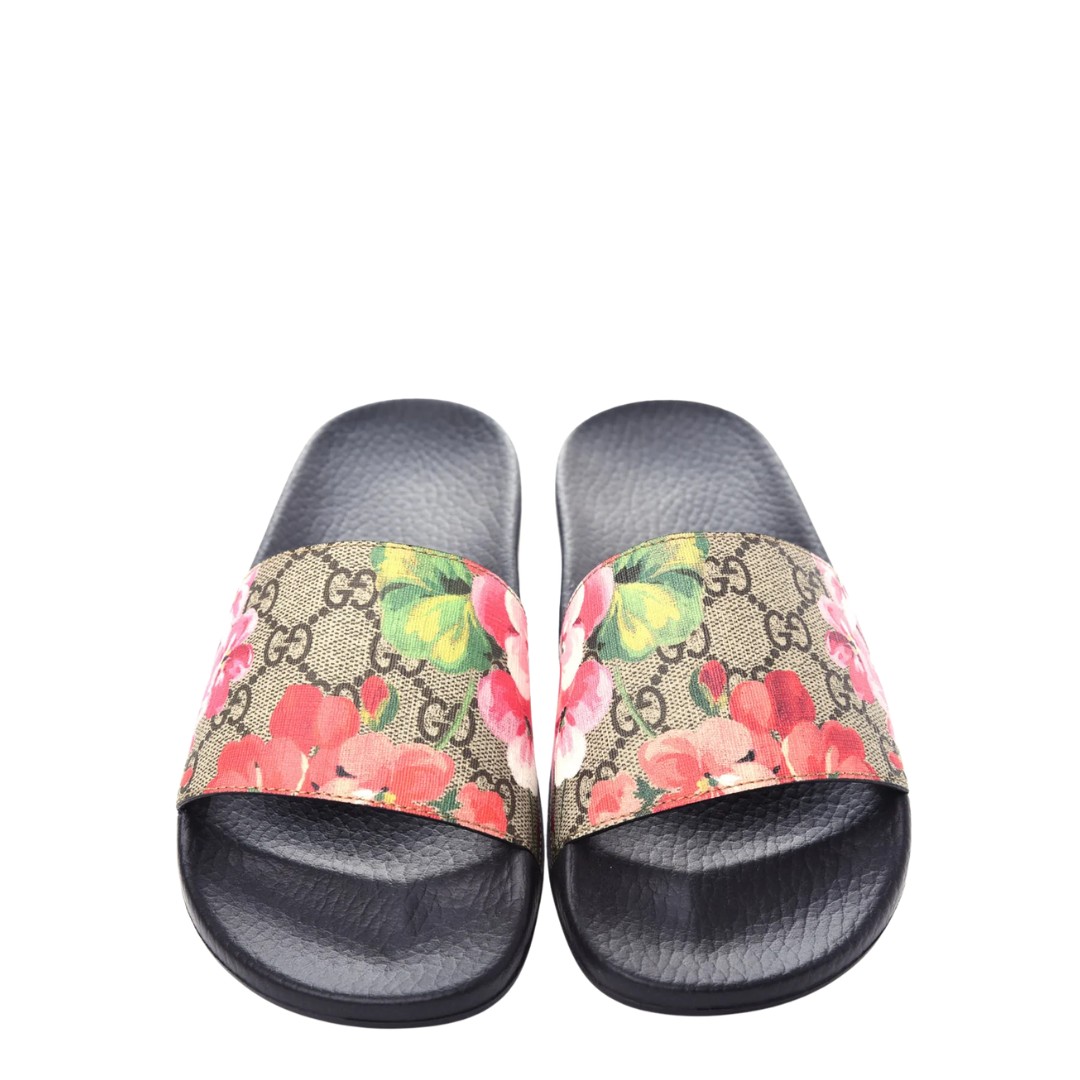 GUCCI FLORAL PRINT SUPREME SLIDE SANDALS FOR WOMEN