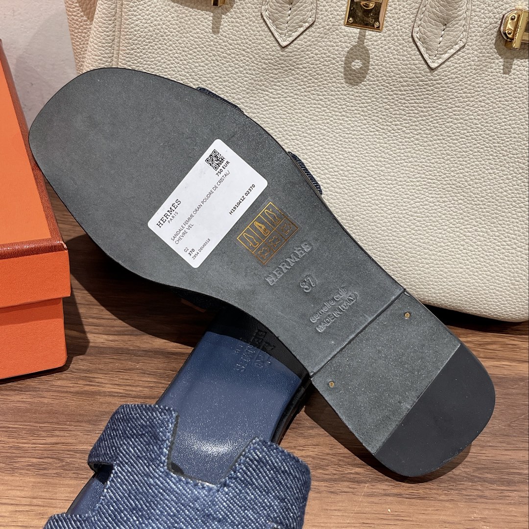 HERMES NAVY BLUE ORAN SANDAL