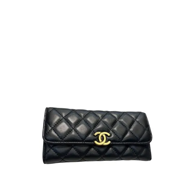 Chanell Long Flap Wallet Black 19cm
