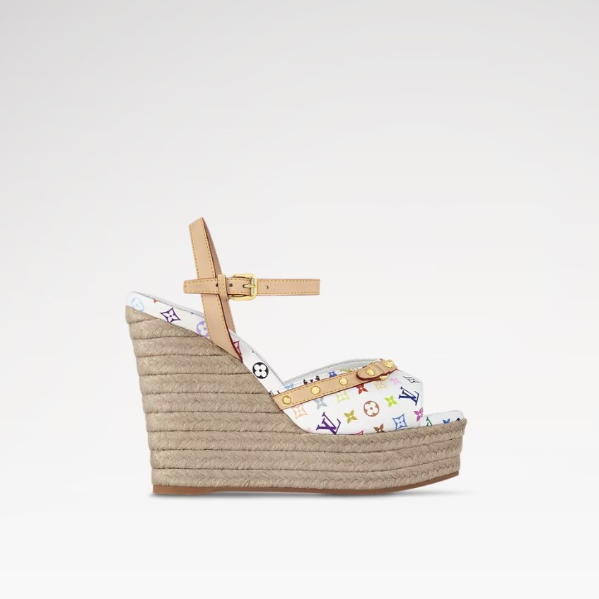 LOUIS VUITTON HELIOS WEDGE SANDAL WHITE LV X TM