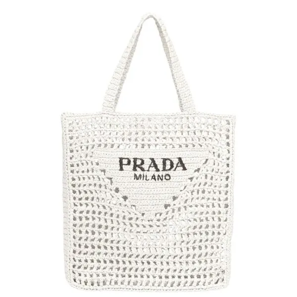 Prada 20in/51cm White Raffia Tote Bag