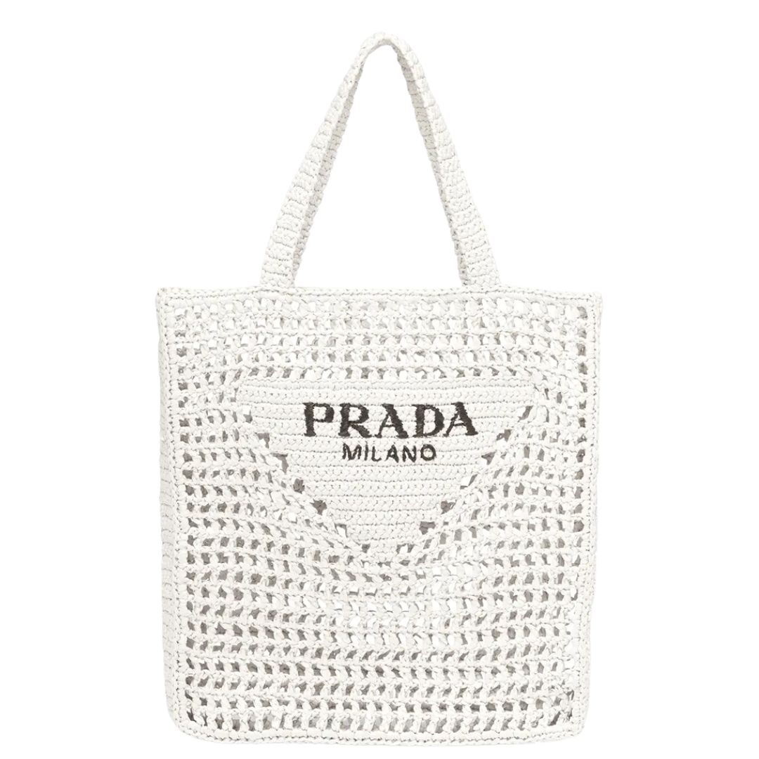 PRADA WHITE RAFFIA TOTE BAG
