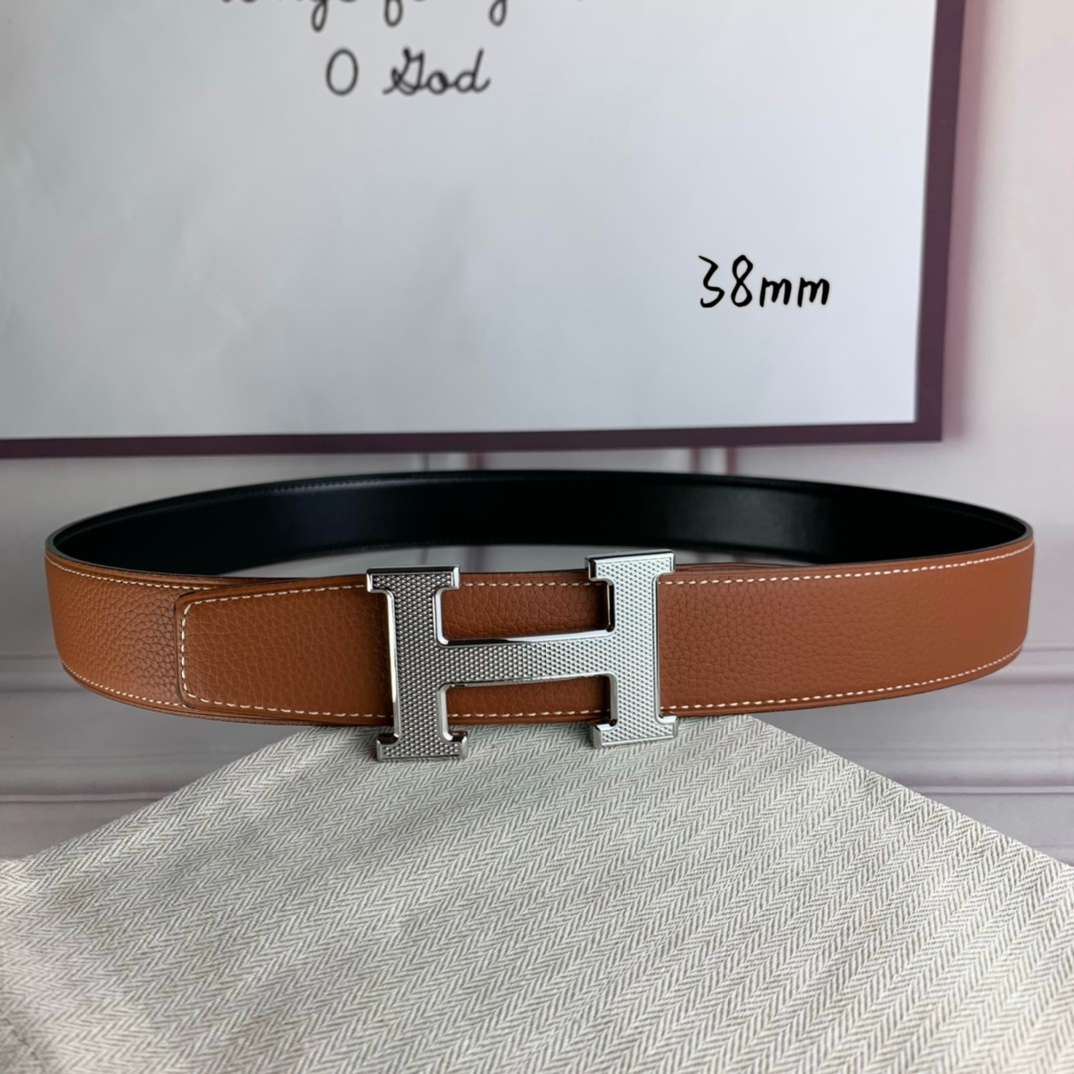 HERMES BELT TOGO SWIFT SILOUIS VUITTONER BUCKLE BROWN 38MM
