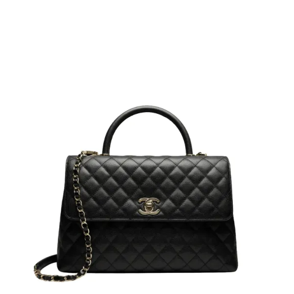 Chanel Large Flap Bag With Top Handle Black 11in/28cm
