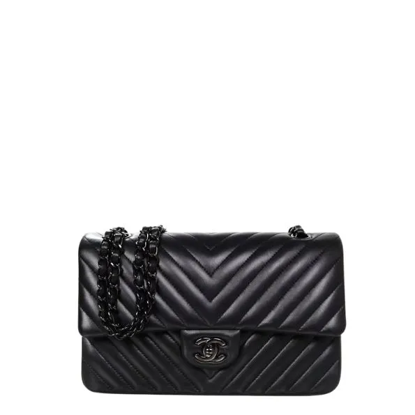 Chanel Chevron Classic Handbag Black Hardware Black 10.2in/26cm
