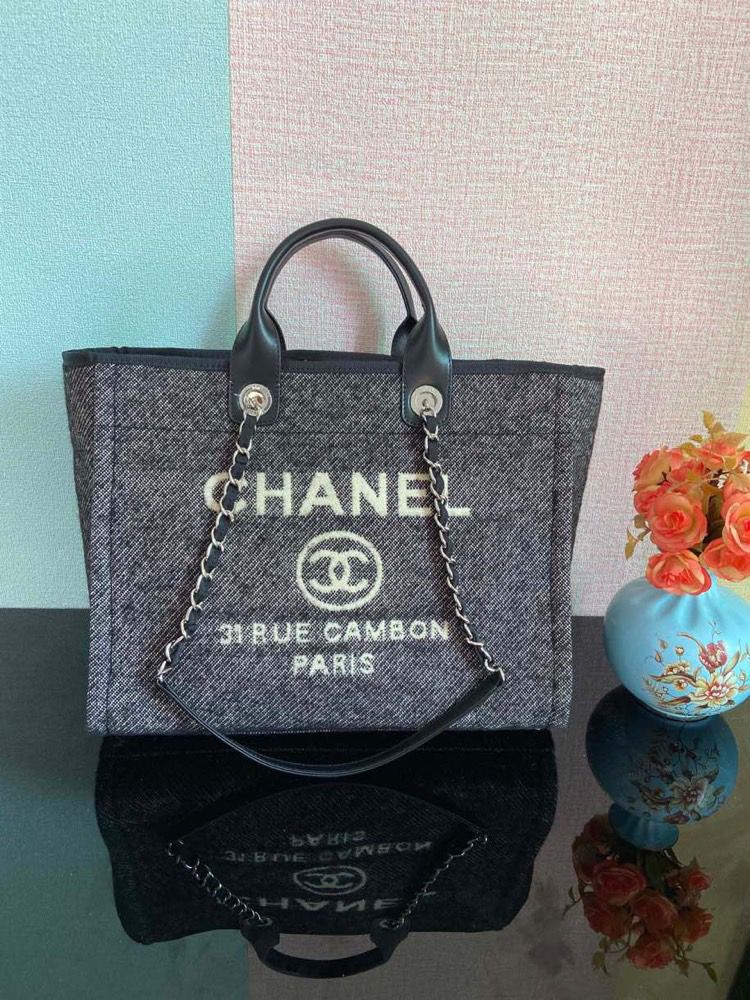 CHANEL GREY LARGE SHOPPING TOTE BAG