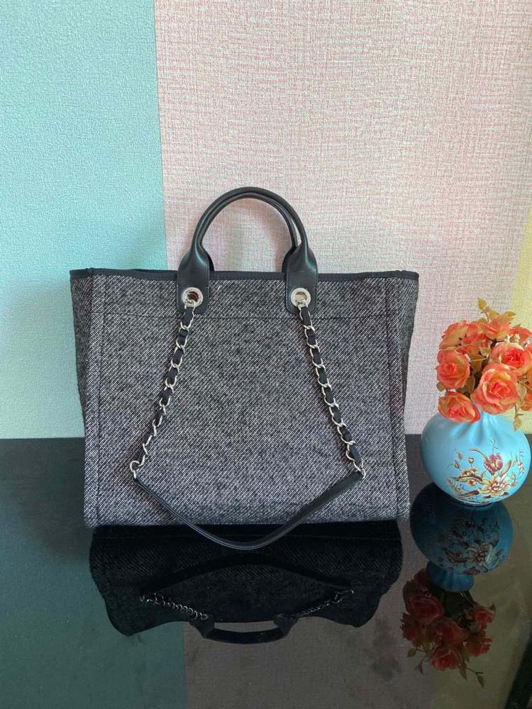 CHANEL GREY LARGE SHOPPING TOTE BAG