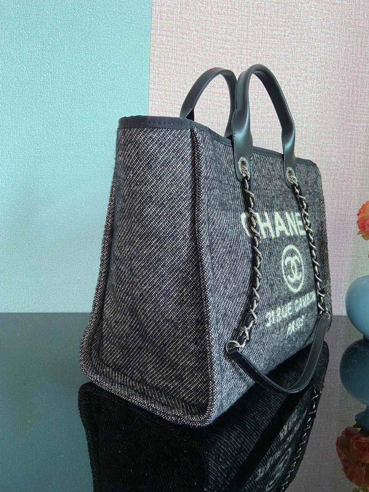 CHANEL GREY LARGE SHOPPING TOTE BAG