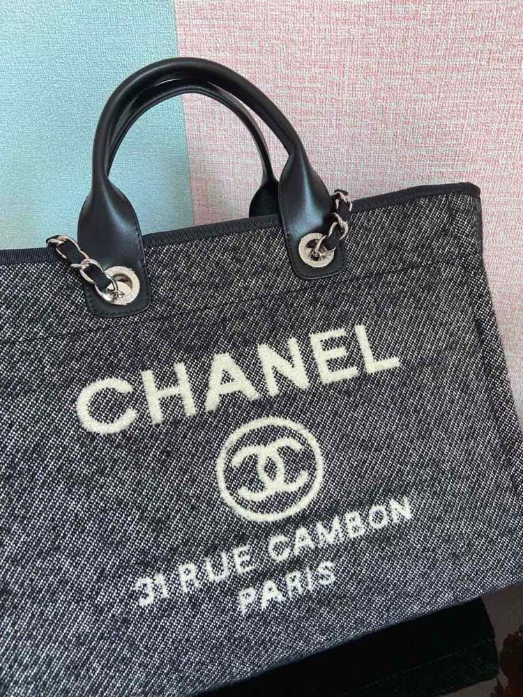 CHANEL GREY LARGE SHOPPING TOTE BAG