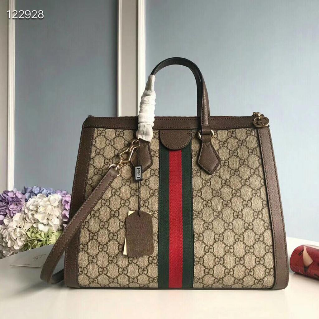 GUCCI BEIGE/EBONY OPHIDIA GG MEDIUM TOTE BAG
