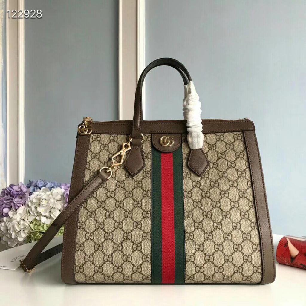 GUCCI BEIGE/EBONY OPHIDIA GG MEDIUM TOTE BAG