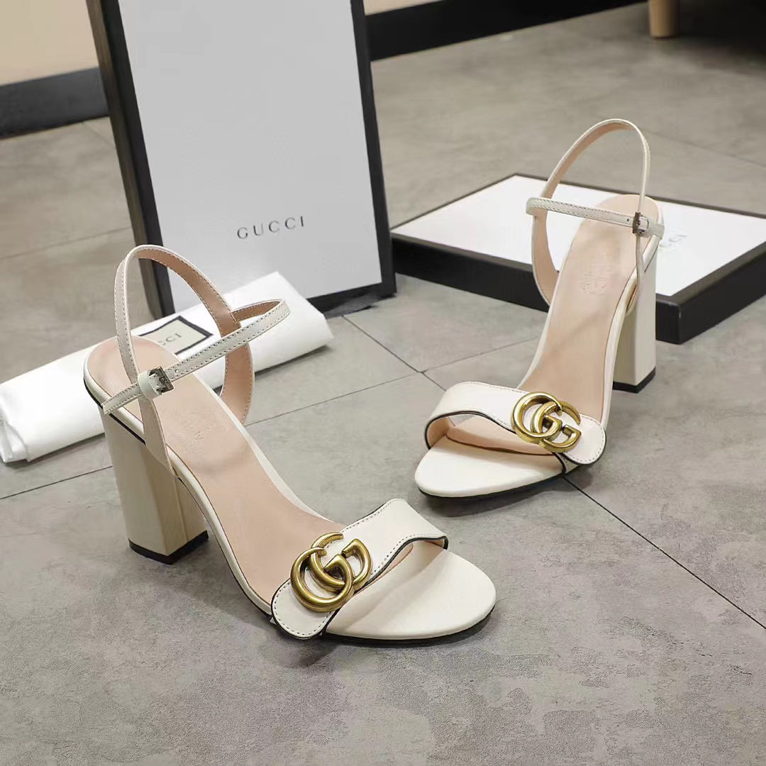 SANDAL GUCCI DOUBLE G WHITE LEATHER SANDAL EEEEEEE453378 A3N00 9022