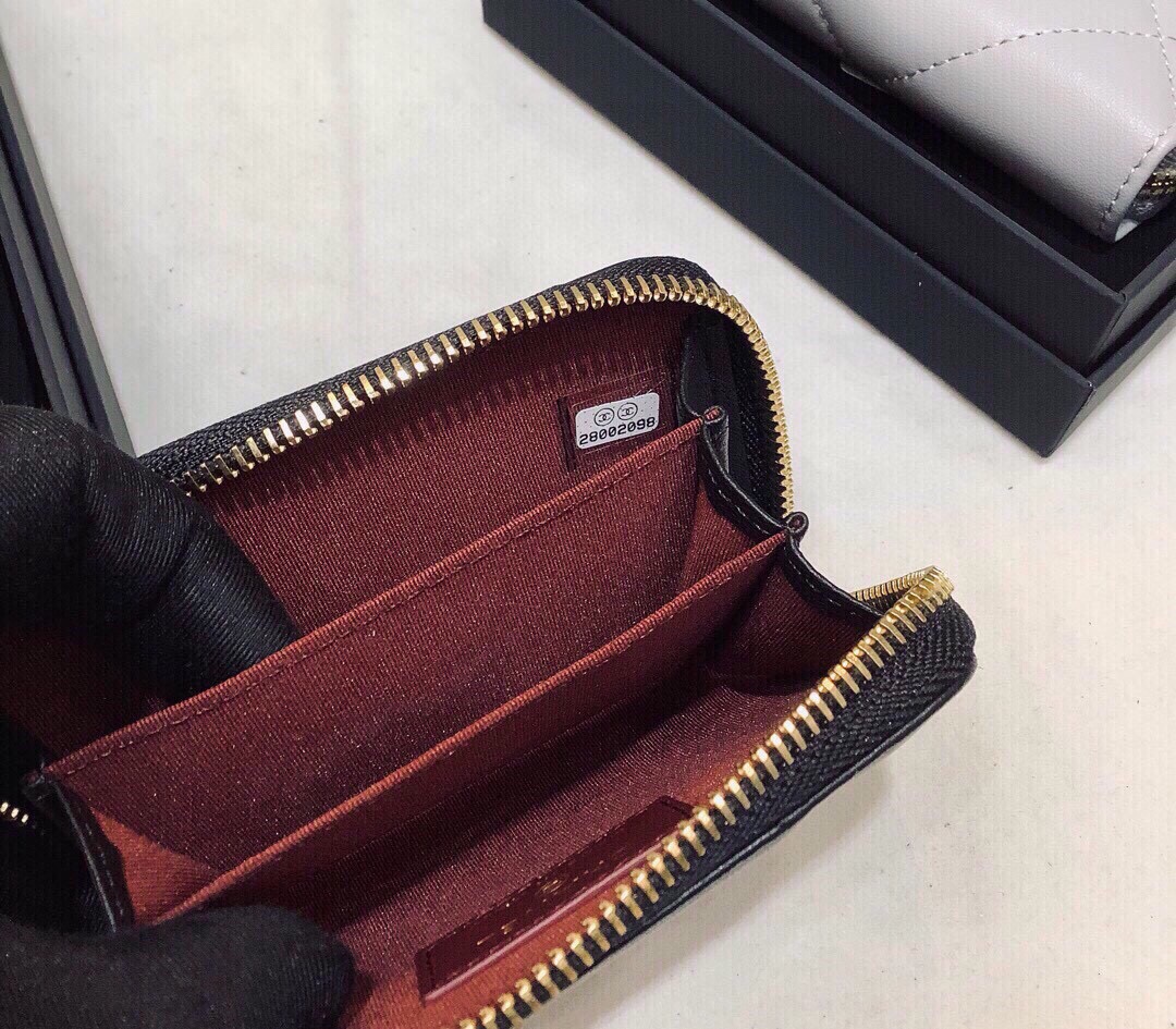 CHANEL 19 CARD HOLDER WITH ZIPPER LEATHER BLACK WALLET