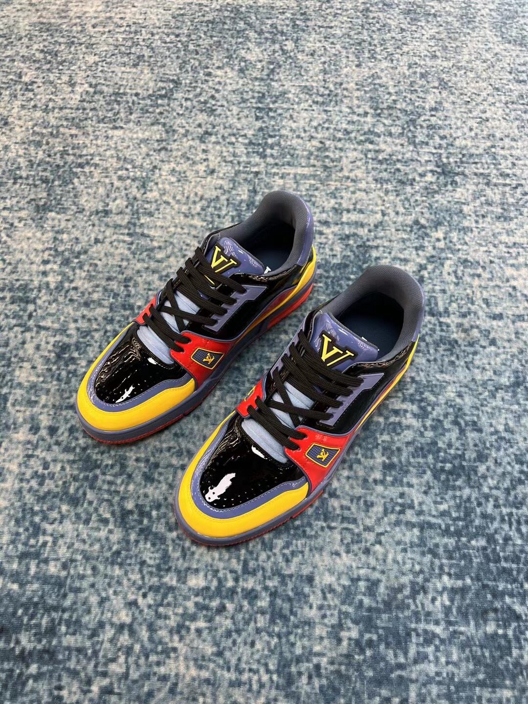 LOUIS VUITTON TRAINER SNEAKER PATENT CANVAS NAVY BLUE VIRGIL ABLOH