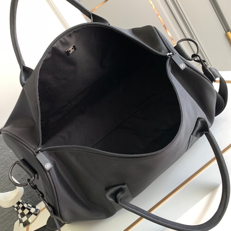 CHANEL BLACK CC LOGO NOVELTY BOSTON TRAVEL BAG