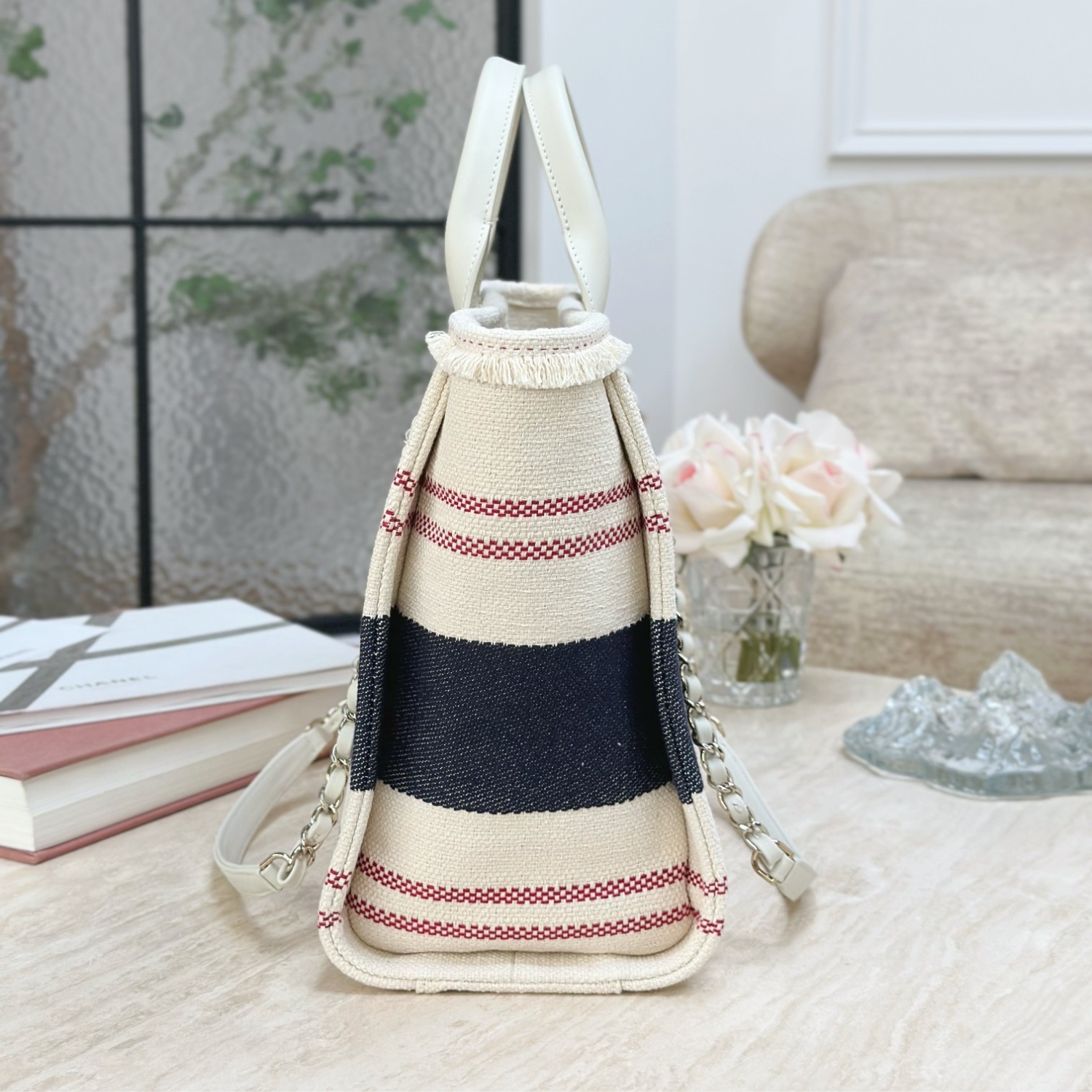 CHANEL BEIGE LARGE DEAUVILLE TOTE BAG 35CM