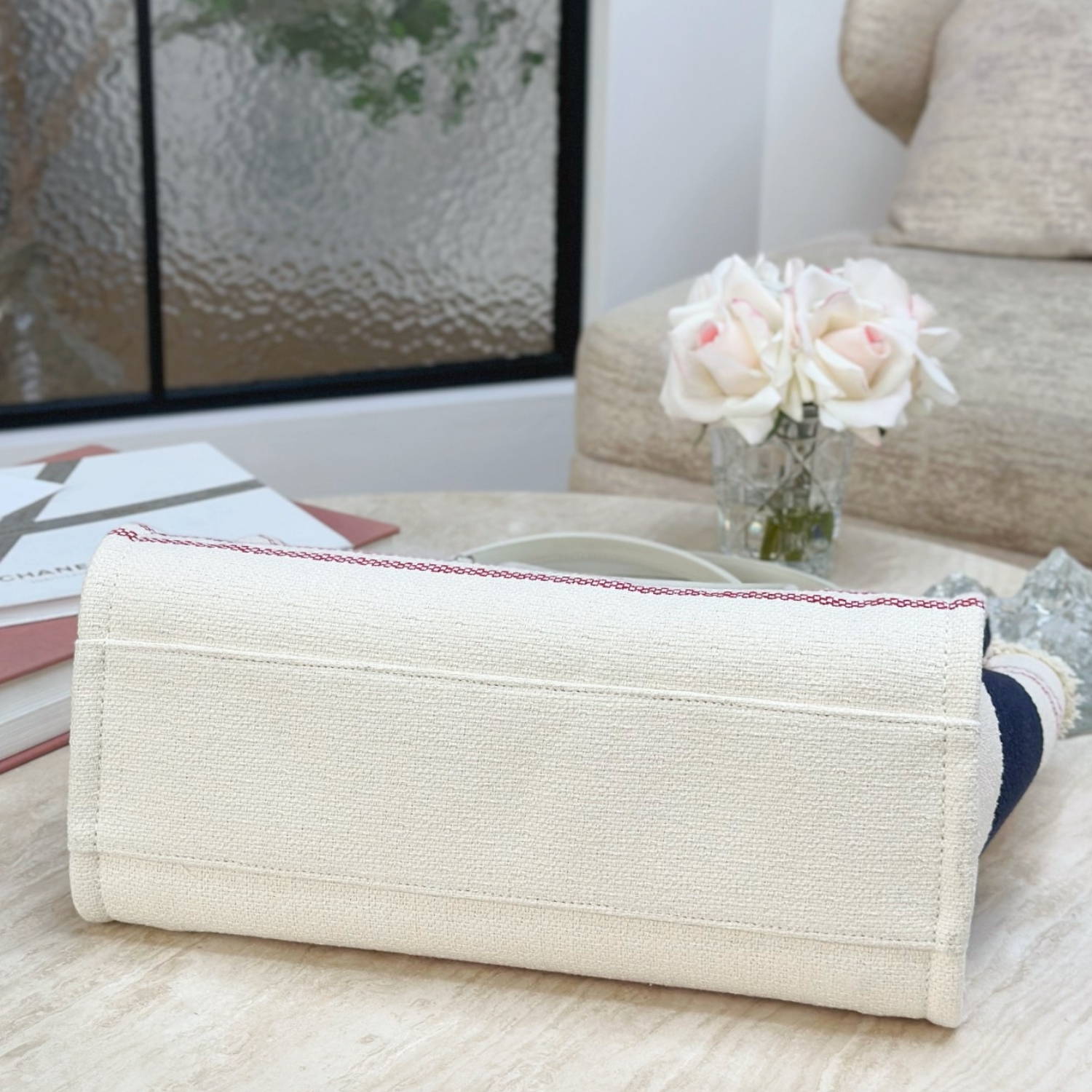 CHANEL BEIGE LARGE DEAUVILLE TOTE BAG 35CM