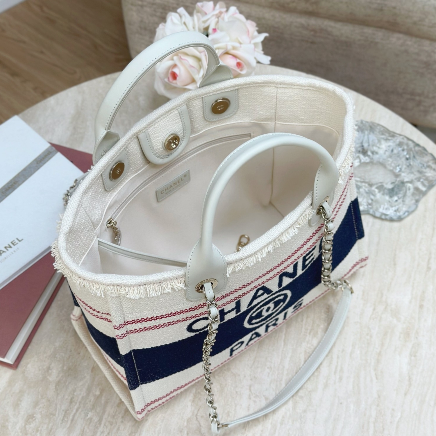 CHANEL BEIGE LARGE DEAUVILLE TOTE BAG 35CM