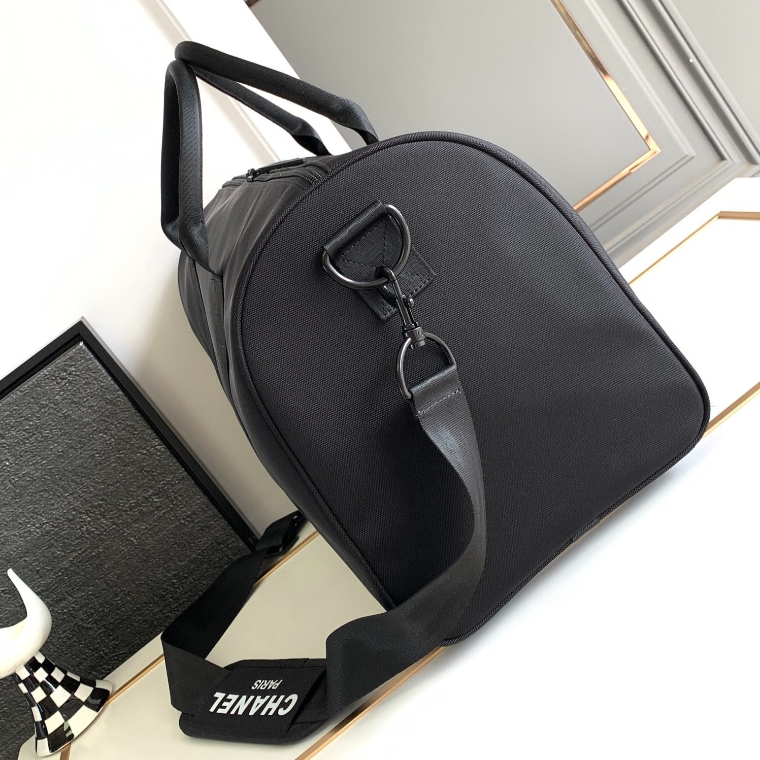 CHANEL BLACK NOVELTY BOSTON TRAVEL BAG