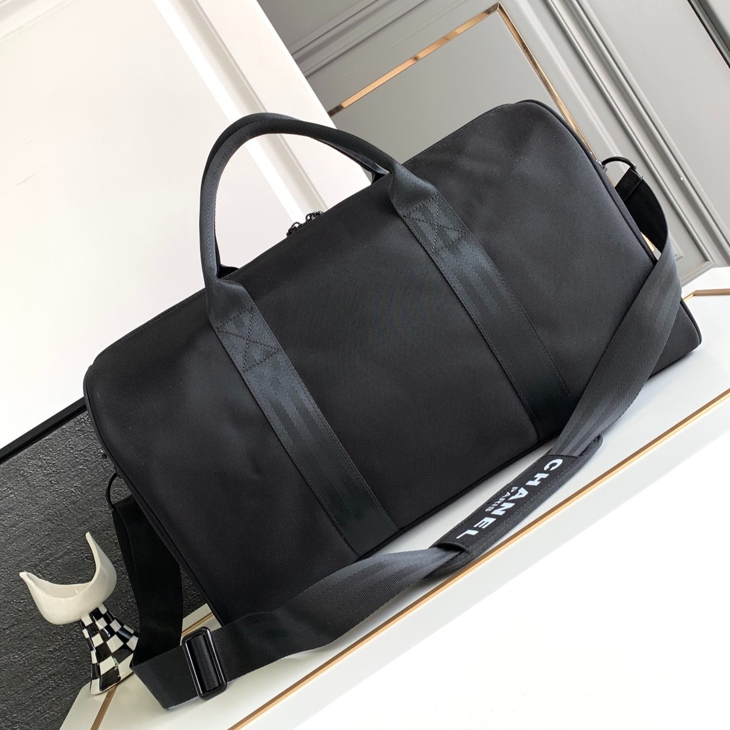 CHANEL BLACK NOVELTY BOSTON TRAVEL BAG