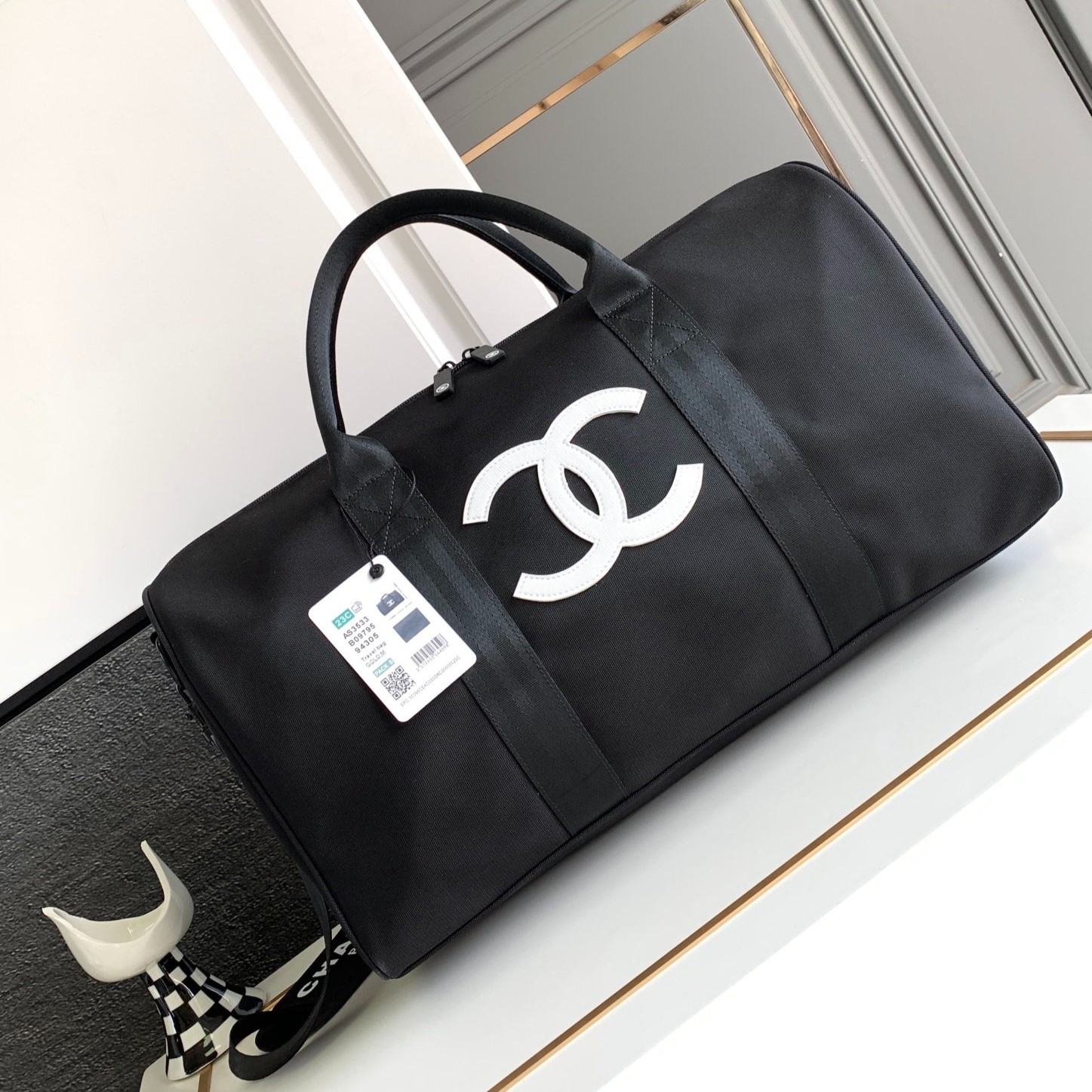CHANEL BLACK NOVELTY BOSTON TRAVEL BAG