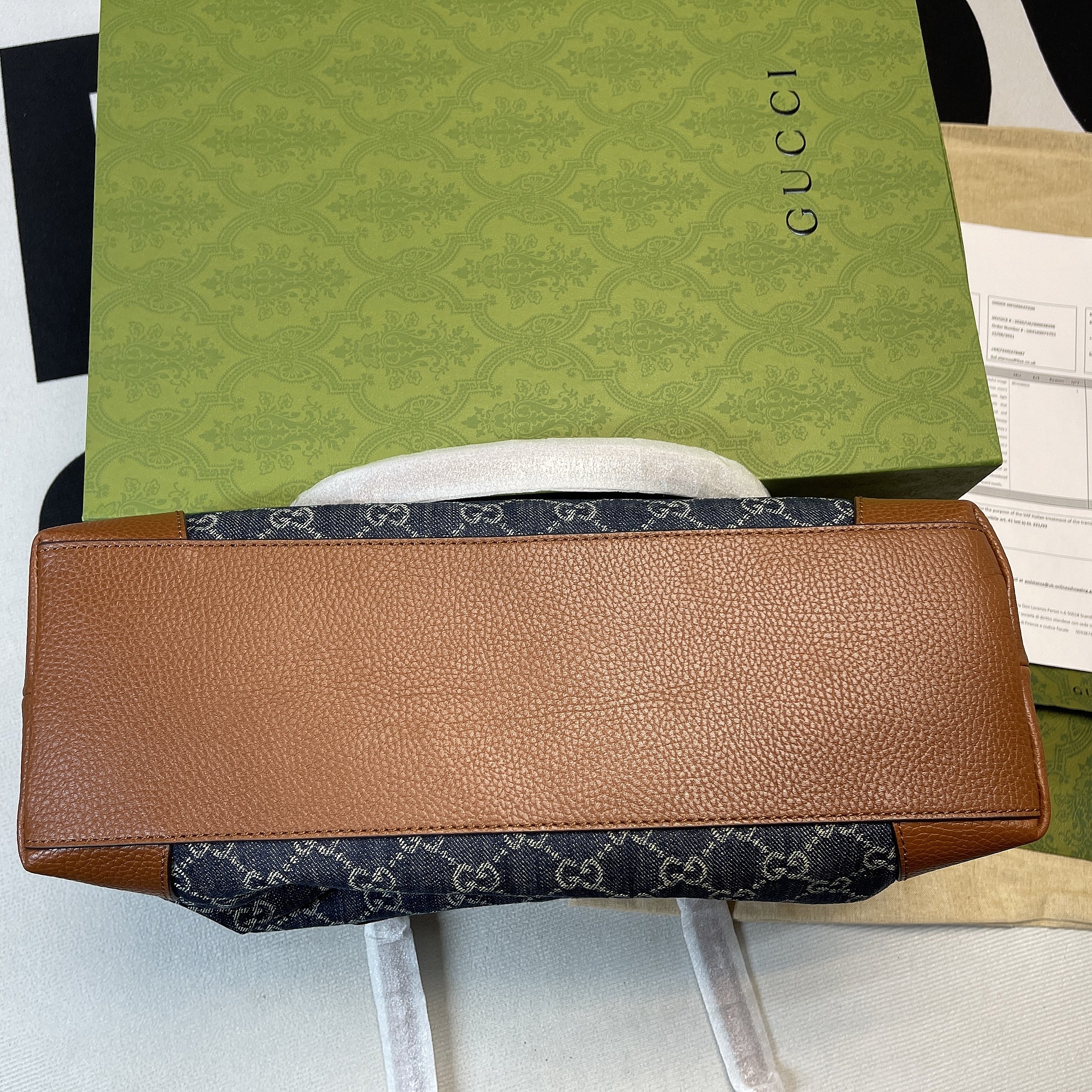 GUCCI DARK BLUE OPHIDIA GG MEDIUM TOTE