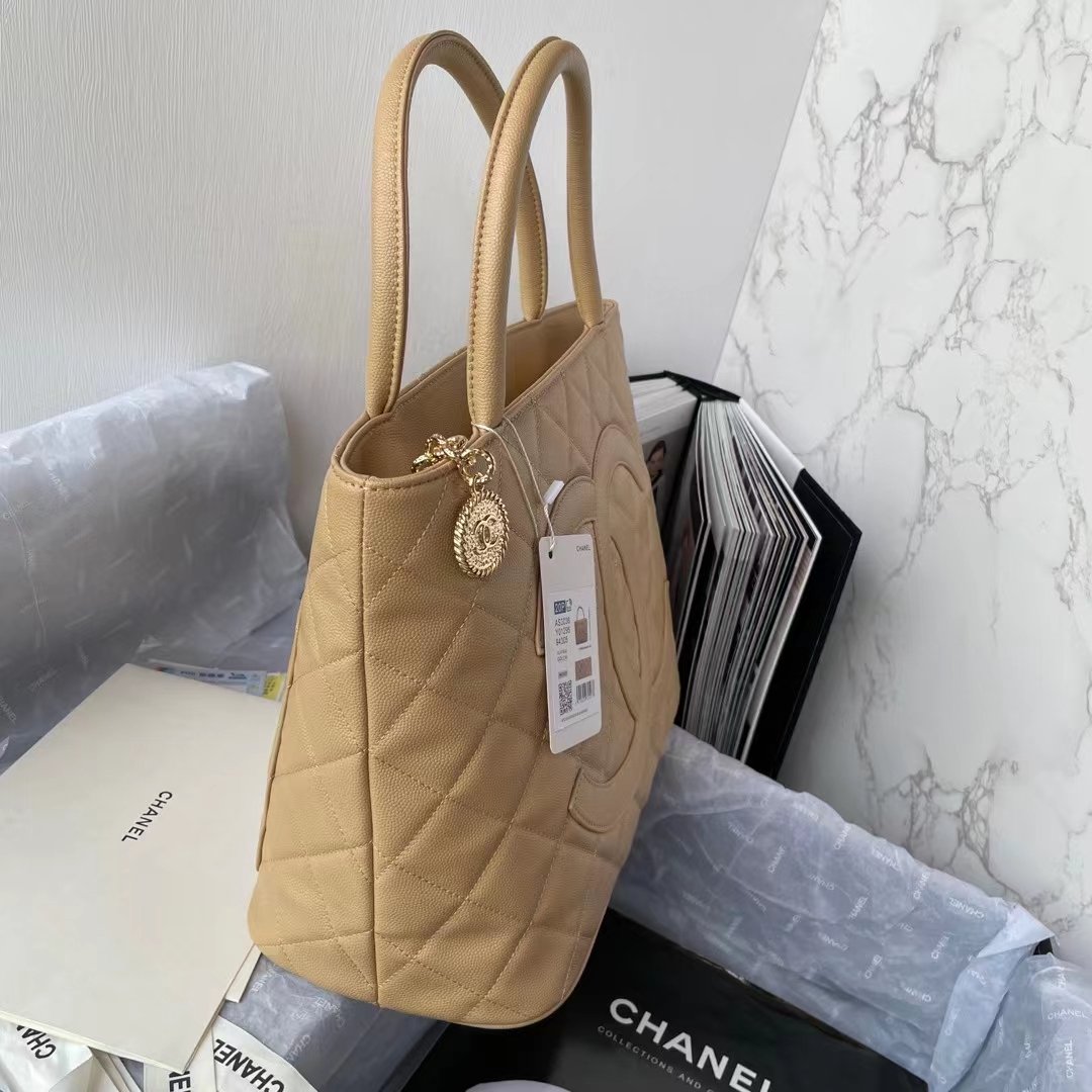 CHANEL BEIGE MEDALLION TOTE SHOULDER BAG