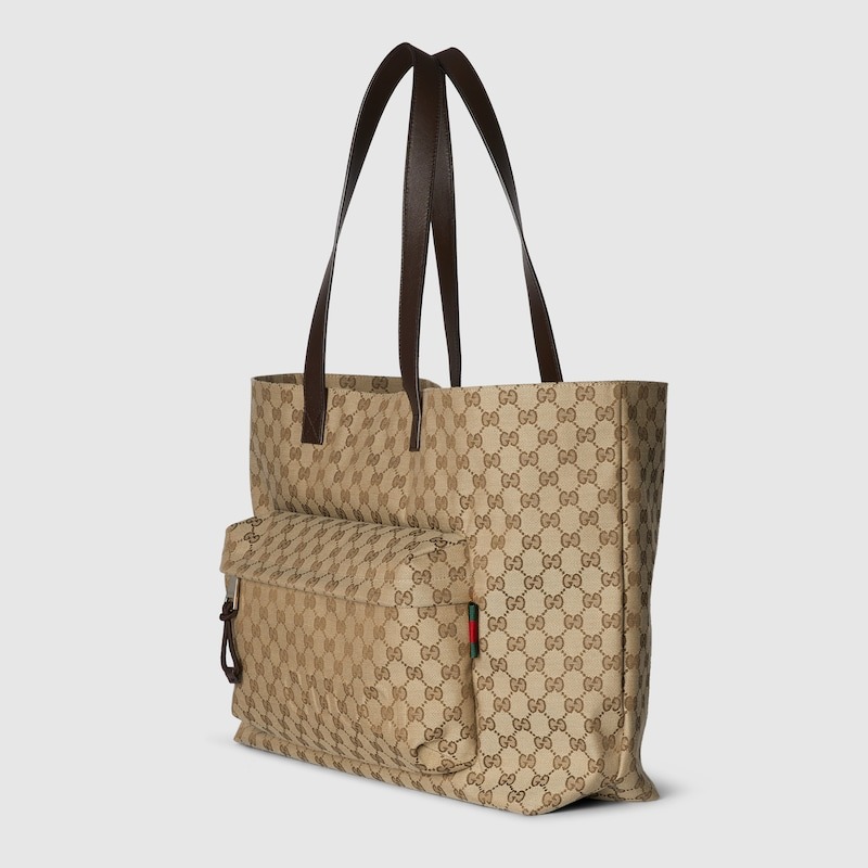 GUCCI 18IN/46CM 802166 FADUU 8657 BEIGE AND DARK BROWN GG CANVAS MAXI TOTE BAG FOR MEN