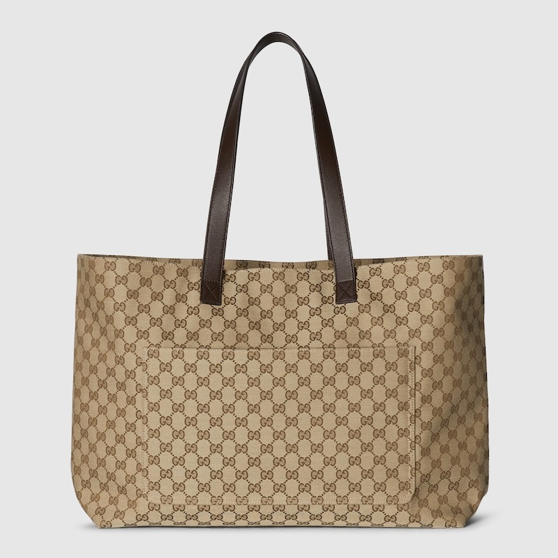 GUCCI 18IN/46CM 802166 FADUU 8657 BEIGE AND DARK BROWN GG CANVAS MAXI TOTE BAG FOR MEN