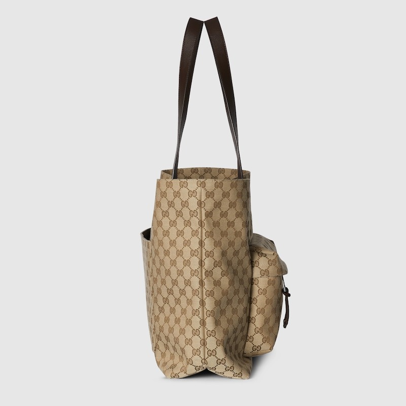 GUCCI 18IN/46CM 802166 FADUU 8657 BEIGE AND DARK BROWN GG CANVAS MAXI TOTE BAG FOR MEN