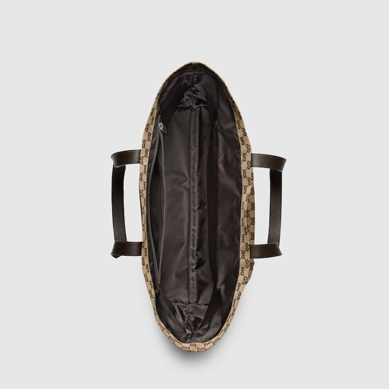 GUCCI 18IN/46CM 802166 FADUU 8657 BEIGE AND DARK BROWN GG CANVAS MAXI TOTE BAG FOR MEN