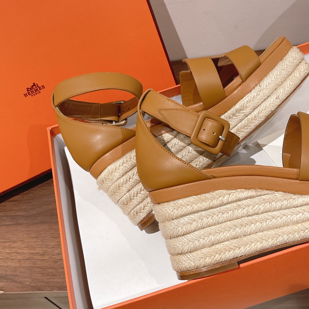 HERMES 40 ESPADRILLES BROWN DOLL