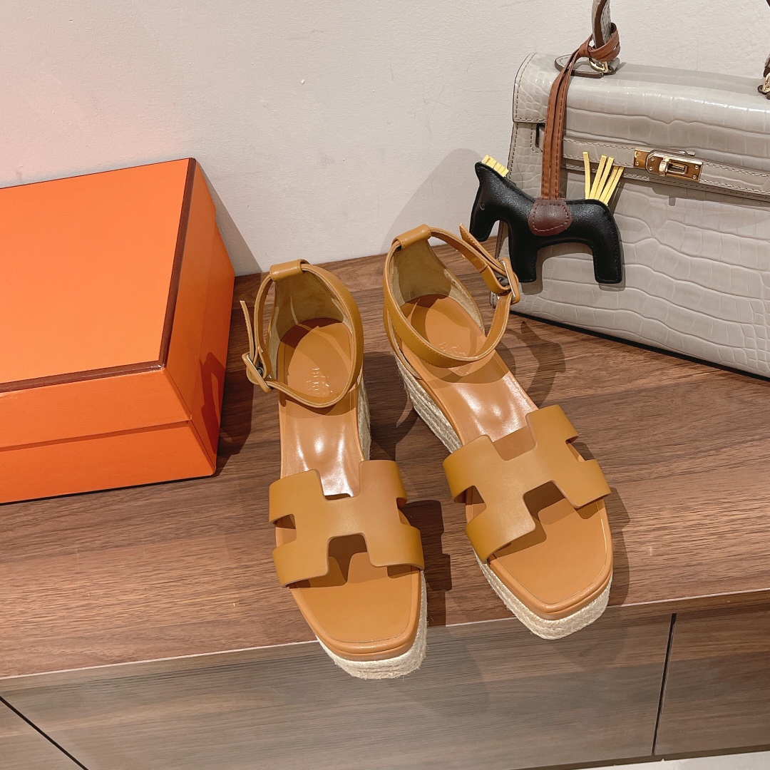 HERMES 40 ESPADRILLES BROWN DOLL