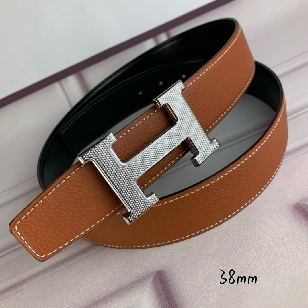 HERMES BELT TOGO SWIFT SILOUIS VUITTONER BUCKLE BROWN 38MM