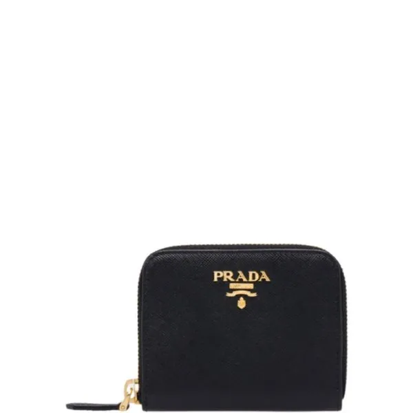 Prada Saffiano Leather Coin Purse Black Wallet 10cm 1mm268 Qwa F0002