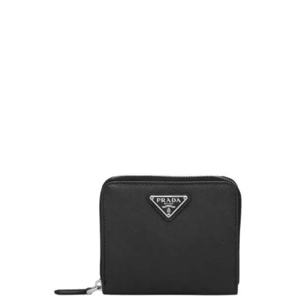 Prada Small Saffiano Leather Wallet Black And Silver 10cm 1ml036 Qhh F0002