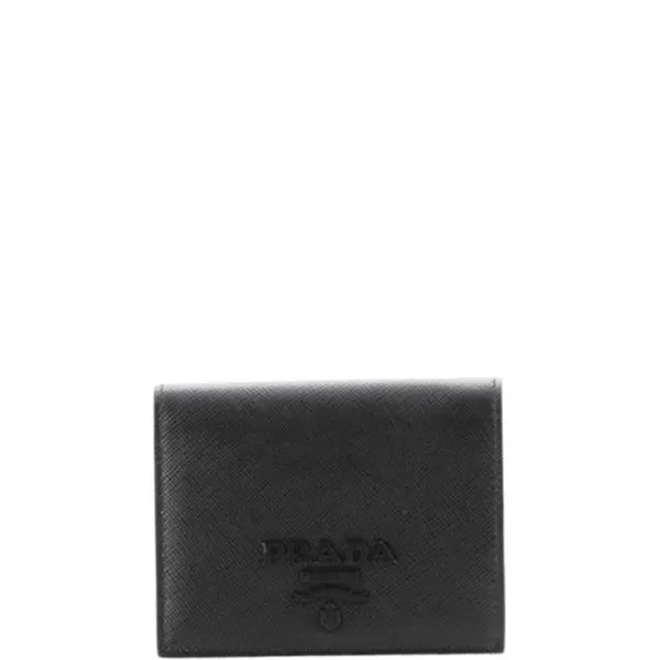 Prada Saffiano Monochrome Flap Small Wallet Full Black 10cm 1mv204 Qwa F0002
