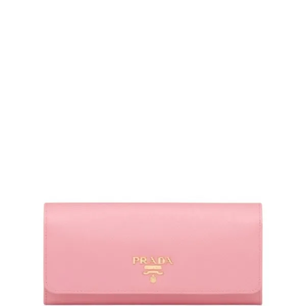 Prada Saffiano Leather Flap Long Wallet Petal Pink And Gold 19cm 1mh132 Zlp F0fz3