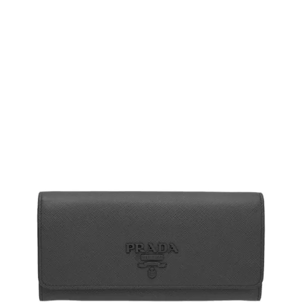 Prada Saffiano Monochrome Flap Long Wallet Full Black 19cm 1mh132 Zlp F061H