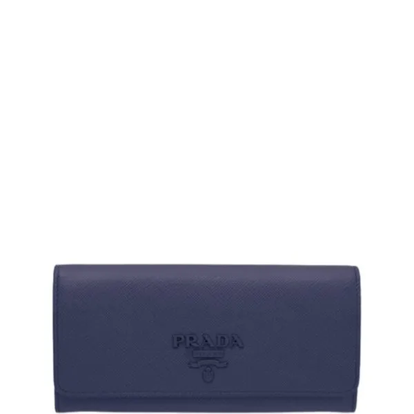 Prada Saffiano Monochrome Flap Long Wallet Full Navy Blue 19cm 1mh132 Zlp F061H