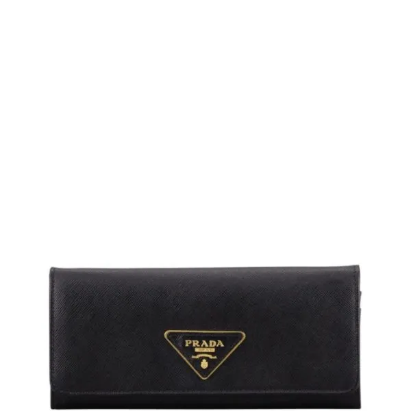 Prada Saffiano Lux Leather Flap Continental Black Wallet 19cm
