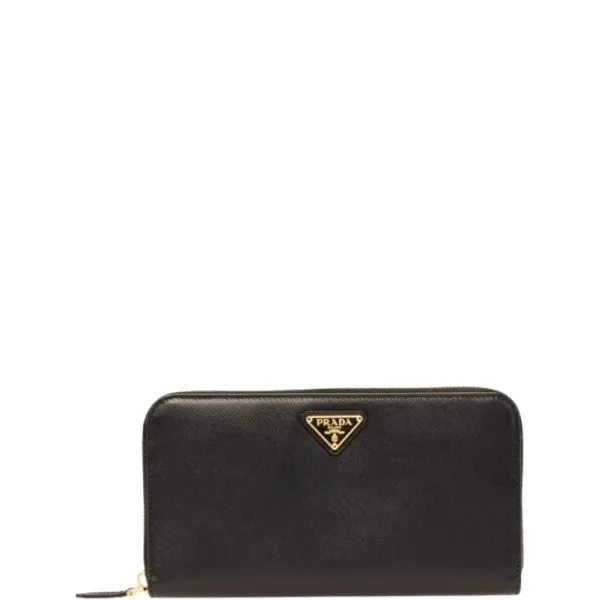 Prada Large Saffiano Triangle Zip Around Long Wallet Black 19cm 1ml506 Qhh F0002