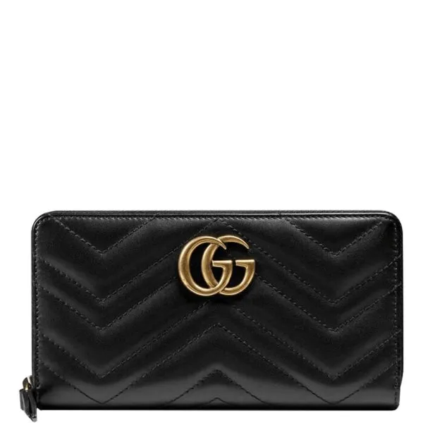 Gucci Marmont Matelassé Zip Around Waller 19cm Black