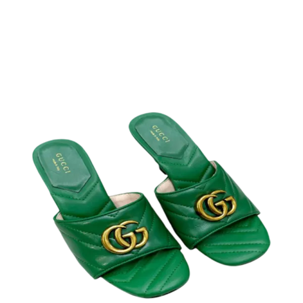 Gucci Double G Slide Sandal Chevron Matelasse Green
