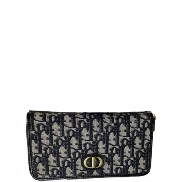 Dior Long Wallet Oblique Jacquard Black And Beige 19.5cm