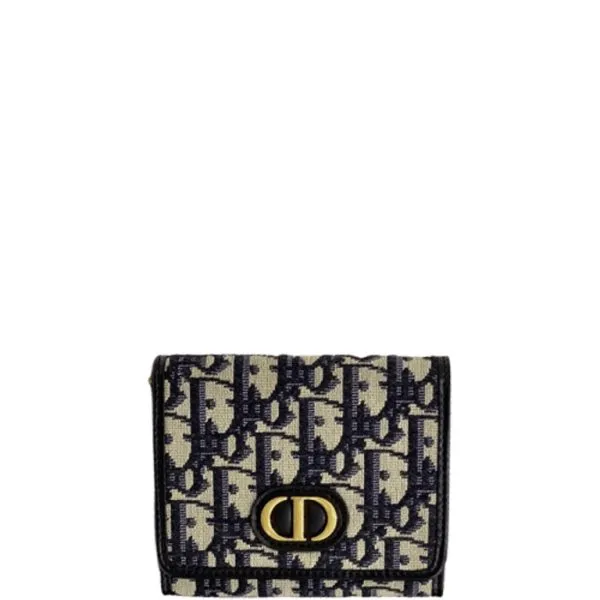 Dior 30 Montaigne Lotus Wallet Oblique Canvas Compact Black And Beige 11cm